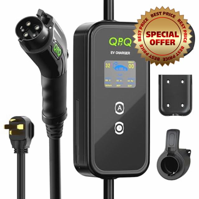 Level 1-2 EV Charger 32Amp Portable Level 1&2 EV Charger for Home Level 2 Electric Car Charger with 25FT NEMA 14-50 Plug-in Electric Vehicle Charging Stations