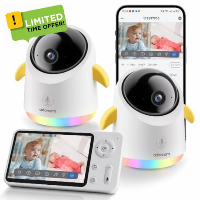 WiFi Baby Monitor Camera for Kids: 4.3" Split Screen with 2 Cameras - Smart Phone App 1080P Remote Live View Video Audio - Gift or Baby Essentials for Expecting Couples New Parents Working Moms