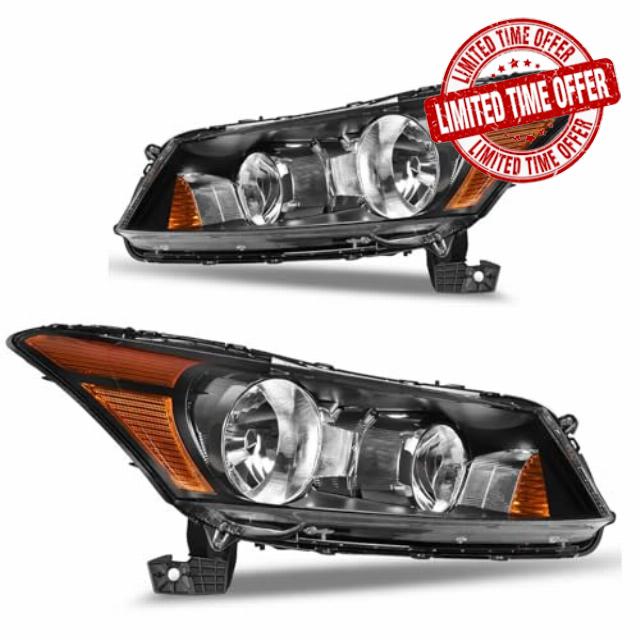 Headlights for 08-12 Honda Accord Headlight Assembly for 2008 2009 2010 2011 2012 Honda Accord 4-Door Sedan Headlamp Replacement Driver and Passenger Side