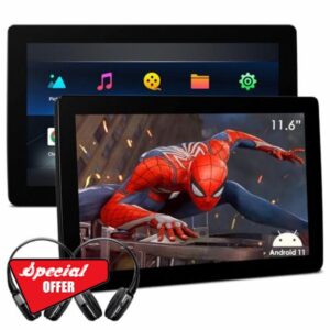 XTRONS Dual Android 11 Car TV Headrest Monitor Tablet for Back Seat with 2 Bluetooth Headphones