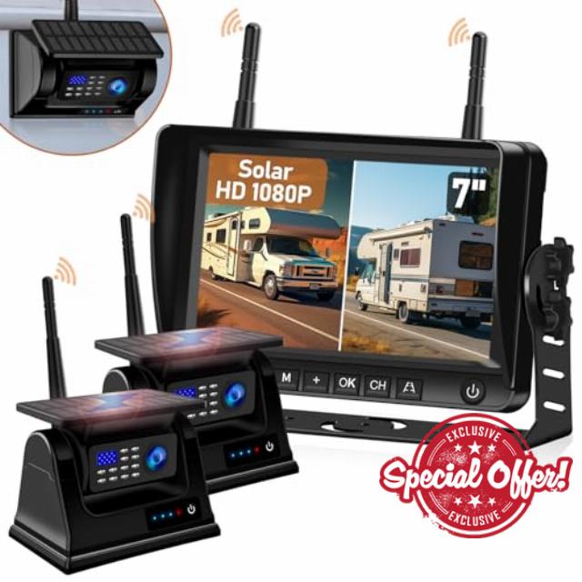 2 Magnetic Wireless Backup Camera Solar: 7 inch Recording Monitor