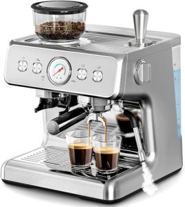 20 Bar Professional Espresso Maker with Milk Frother Steam Wand & Removable Water Tank for Latte and Cappuccino
