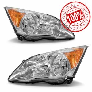 Headlight Compatible with Honda CR-V 2007 2008 2009 2010 2011 Headlamp with Chrome Housing Amber Reflector Replacement Pair (Chrome Housing Amber Reflector Clear Lens)
