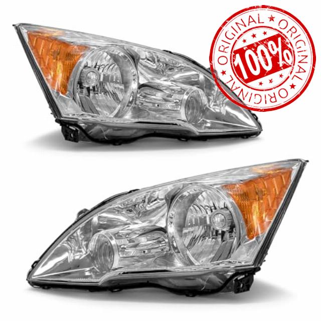 Headlight Compatible with Honda CR-V 2007 2008 2009 2010 2011 Headlamp with Chrome Housing Amber Reflector Replacement Pair (Chrome Housing Amber Reflector Clear Lens)