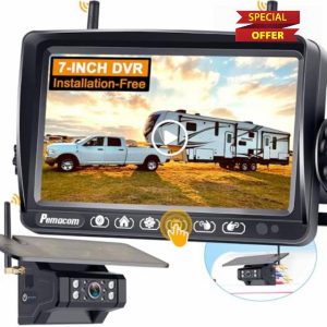 Wireless RV Backup Camera Install-Free for Trailer: 7 Inch Recording Monitor Solar RV Rear View Camera Long Battery Life - Strong Magnetic RV Camera HD 1080P for Furrion Voyager Series RVs Trucks