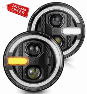 Xprite 2024 Upgraded 1200% Bright JK LED Headlights | DRL | Turn Signal | Hi/Lo Beam | Patented Design | 7" Round LED Headlights Fits 1997-2018 Jeep Wrangler JK JKU LJ TJ Hummer H1 H2 | DOT Approved