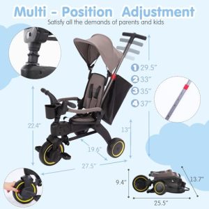 5 in 1 Compact Folding Toddler Bike w/Removable Push Handle