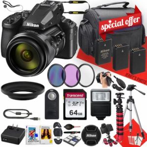Nikon COOLPIX P950 Digital Camera with NIKKOR 24-2000mm Lens + 64GB Memory + 2PC Extra Battery + Remote Control + Filters + Slave Flash + Tripod + More (29pc Bundle)