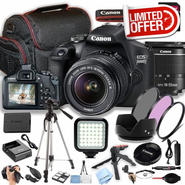 Canon EOS 2000D / Rebel T7 w/EF-S 18-55mm F/3.5-5.6 Zoom Lens + 64GB Memory
