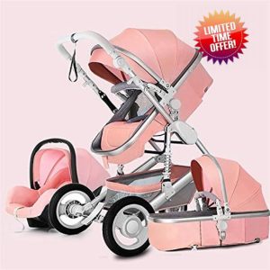 Luxury Baby Stroller 2 in 1 with Separate Carrycot ?Foldable Strolle 360 Degrees Rotation High Baby Carriage Landscape Stroller for Newborn，Over(Color:Pink)
