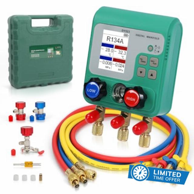 HVAC Gauges 92 Refrigerant Digital Manifold Gauge Set HVAC Dual Pressure Test Digital Gauges HVAC TFT Color Display Digital Refrigerant Gauges R22/R134A/R410A Refrigerant Recharge Kit Vacuum AC Gauges