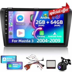 [2+64GB] Android 13 Car Radio Stereo for Mazda 3 2004-2009 - 9 inch HD Touch Screen EQ Audio - Wireless Carplay & Android Auto
