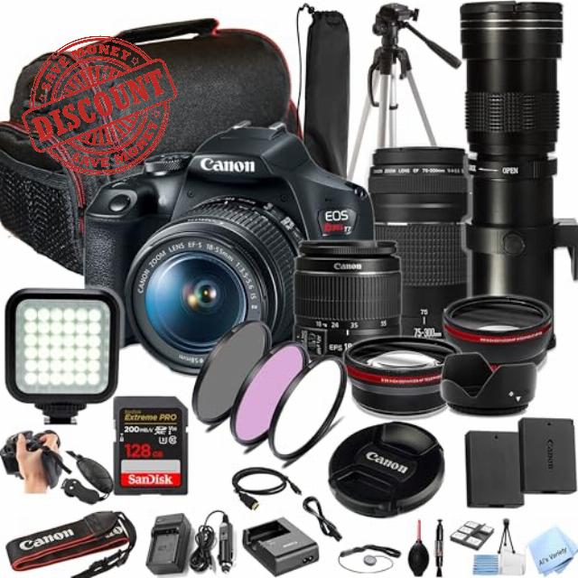 Canon EOS Rebel T7 W/18-55mm + 75-300mm Lenses + 420-800mm Lens + 128GB Extreme Speed Card