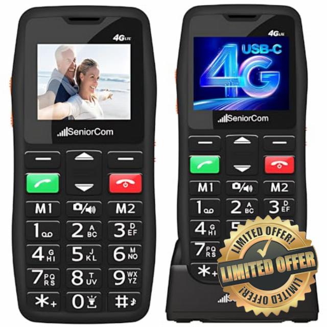 SeniorCom T2 Senior Mobile Phone - Easy-to-Use 4G Cellphone with SOS Button