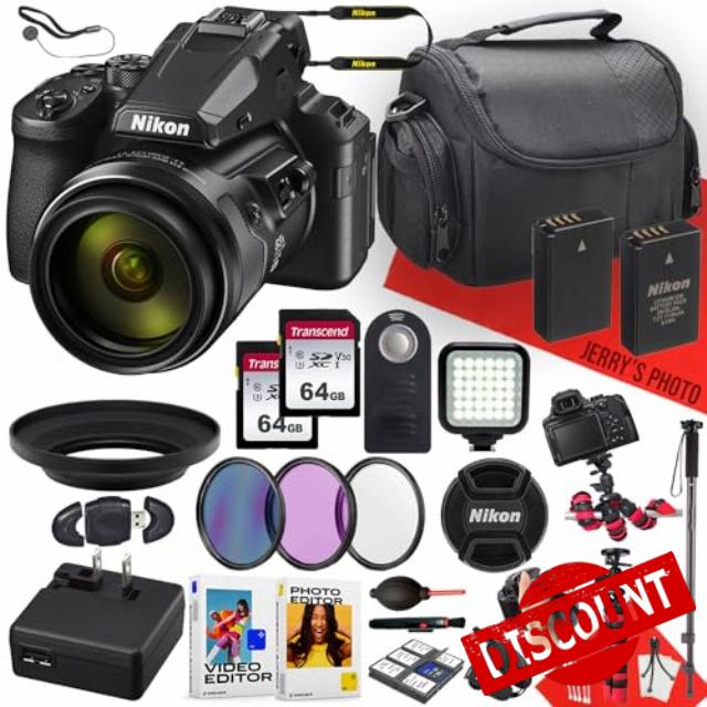 Nikon COOLPIX P950 Digital Camera with NIKKOR 24-2000mm Lens + 2PC 64GB Memory + Extra Battery + Remote Control + Filters + LED Light + Spider Tripod + More (27pc Bundle)
