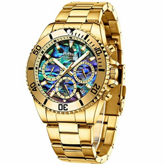 BIDEN Mens Watches Chronograph Stainless Steel Waterproof Date Analog Quartz Watch Business Casual Fashion Wrist Watches for Me