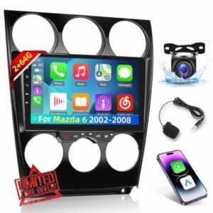 2+64G Car Radio for Mazda 6 2002-2008 - Wireless Carplay & Android Auto - 9 Inch Android 13 Stereo with WiFi/EQ/GPS + AHD Rear View Camera
