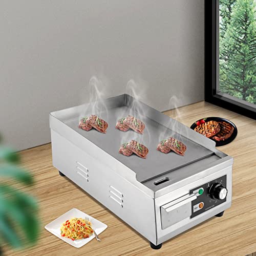 1300W 110V Electirc Countertop Griddle Food Grade Stainless Steel Non-Stick Flat Top Grill Adjustable Temperature Control 122°F-572°F