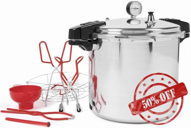 24qt Induction Pressure Canner and Cooker Kit | Complete 7pc Canning Supplies Starter Set | Gauge