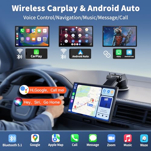 9" Portable Wireless Carplay Screen with 4K Dash Cam