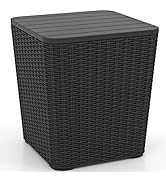 COSTWAY Acacia Wood Deck Box, 120cm Garden Storage Bench with Flexible Hinges and Handle, Indoor ...