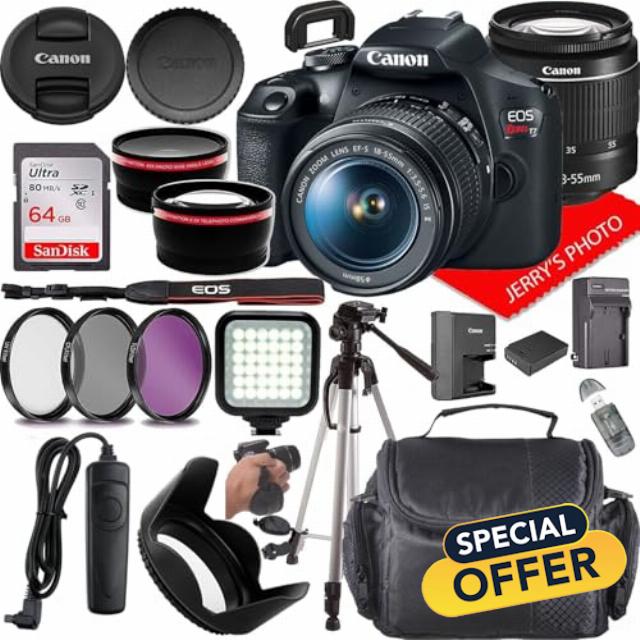 Canon EOS Rebel T7 DSLR Camera w/Canon EF-S 18-55mm f/3.5-5.6 IS II Lens + Case + 64GB Memory (22pc Bundle) (Renewed)