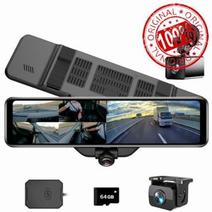 【2024 Newest】AKEEYO NV-360 11" FHD Mirror Dash Cam Backup Camera