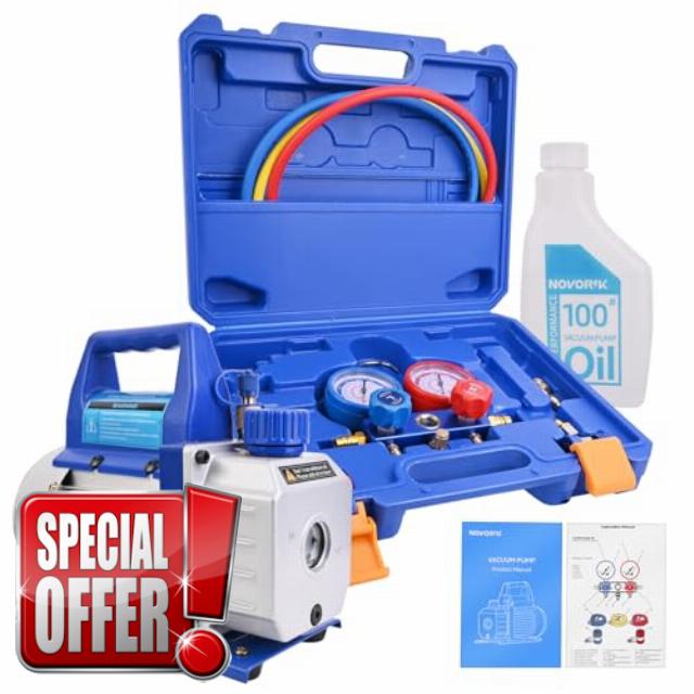 Vacuum Pump with Manifold Guage Set 3.6CFM 1/4HP Single Stage Rotary Vane Air Vacuum Pump for HVAC
