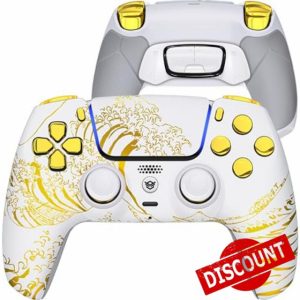 HEXGAMING ULTIMATE Wireless Controller Compatible with ps5-4 Remap Back Buttons - Hair Triggers - Interchangeable Thumbsticks - The Great GOLDEN Wave Off Kanagawa - White