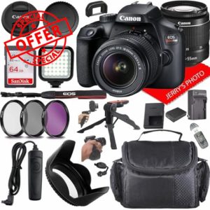 Canon EOS Rebel T100 DSLR Camera w/Canon EF-S 18-55mm F/3.5-5.6 DC III Zoom Lens + Case + 64GB Memory (19pc Bundle) (Renewed)