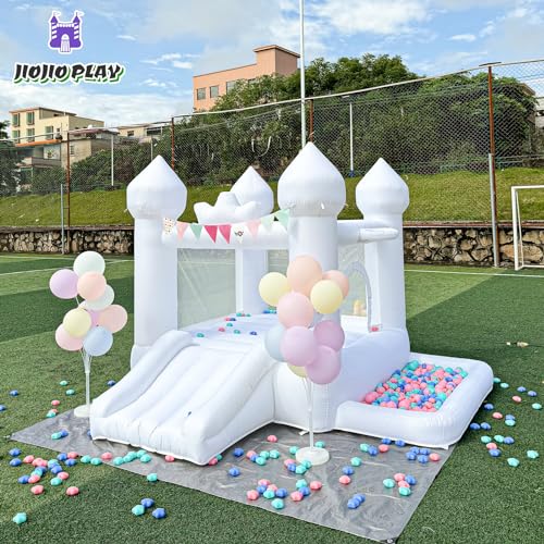 Inflatable Toddler Bouncy House for 3-6 Age Kids Party Gift with Blower White Jumper Bouncy Castle Wedding Decorations for Outdoor Play Backyard