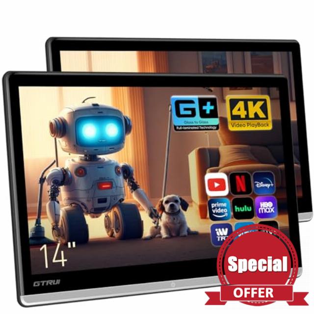 14 Inch 4K Video Android Portable Car TV Headrest Monitor Tablet for Back Seat with WiFi Bluetooth