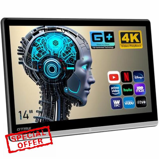 14 Inch 4K Video Android Portable Car TV Headrest Monitor Tablet for Back Seat with WiFi Bluetooth