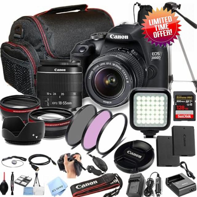 Canon EOS 2000D / Rebel T7 W/18-55mm + 128GB Extreme Speed Card