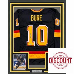 Framed Facsimile Autographed Pavel Bure 35x39 Vancouver Black Reprint Laser Auto Hockey Jersey