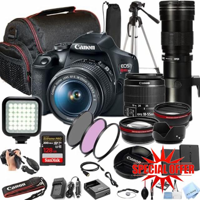 Canon EOS Rebel T7 w/ 18-55mm Lens + 420-800mm Super Telephoto Lens + 128GB Extreme Speed Card