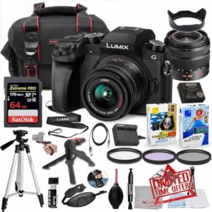 Panasonic Lumix G7 Mirrorless Camera with 14-42mm Lens (Black) Bundle + Accessory Package Including 64GB Extreme Pro Memory