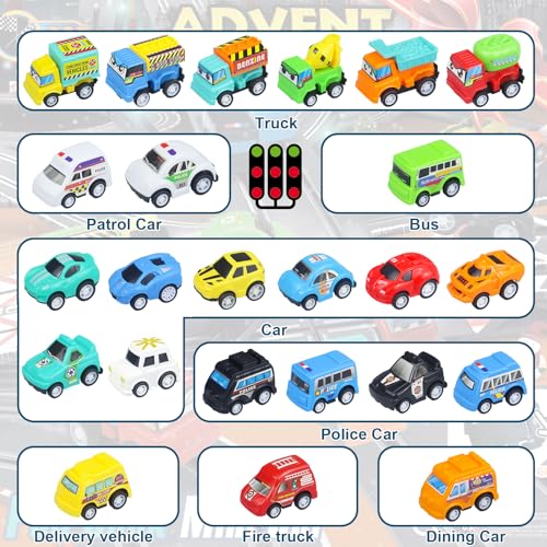 24 Days Christmas Pull Back Cars Countdown Calendar for Boys and Girls