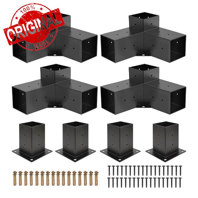 8PCS Heavy Steel Pergola Brackets 4"x 4" Pergola Modular Modern Outdoor Pergola Hardware DIY Woodworks Elevated Wood Stand Kit for Gazebos