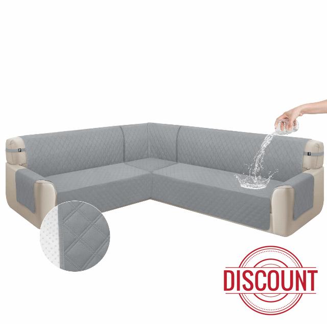 Arfntevss Corner Sectional Couch Covers L Shape Waterproof Sofa Cover Set Universal Quilted Slipcover Set 5 Piece U Shaped Non Slip Couch Cover Living Room Furniture Protector (Light Grey