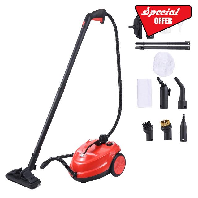fangzi 2000W Steam Cleaner with 16 Accessories 1.8L Tank 5 Bar Pressure Multi-Purpose Deep Cleaning Rolling Steamer Cleaner for Windows Floors Cars