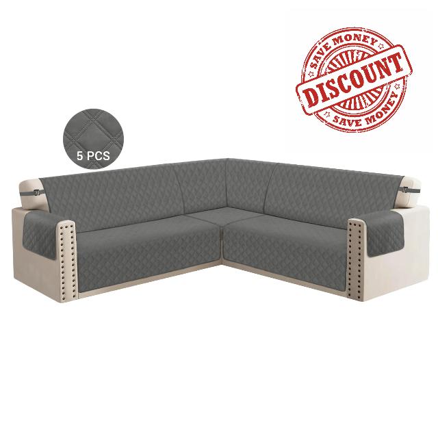 HDCAXKJ Waterproof Corner Sectional Couch Cover for Dogs Washable L Shape Sofa Cover Pets Protector 5 Piece U Shaped Sectional Slipcover L Shaped Couch Cover for Living Room (Dark Grey