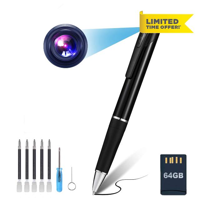 Spy Camera Pen | Spy Camera Hidden Camera with 64G SD Card | 1080p Pen Camera| 200 minutes Battery Life | Rechargeable Secret Camera
