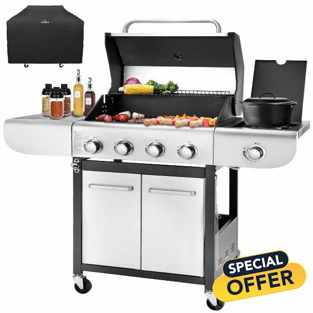 4-Burner Propane Gas BBQ Grill with Side Burner