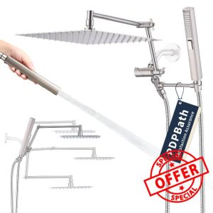 PDPBath All Metal 12'' Rain Shower Head with Handheld Spray Combo