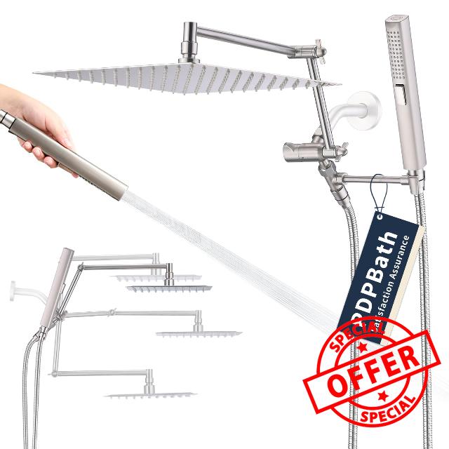 PDPBath All Metal 12'' Rain Shower Head with Handheld Spray Combo