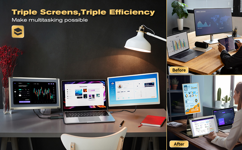 Each screen is detachable and can be used individually with the included stand for multiple uses.
