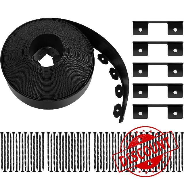 5'' X 100' Landscape Edging Kit No Dig Edging Border Coil Include 90 Anchoring Spikes Plastic Garden Edging Border for Lawn Garden Grass Yard Home School