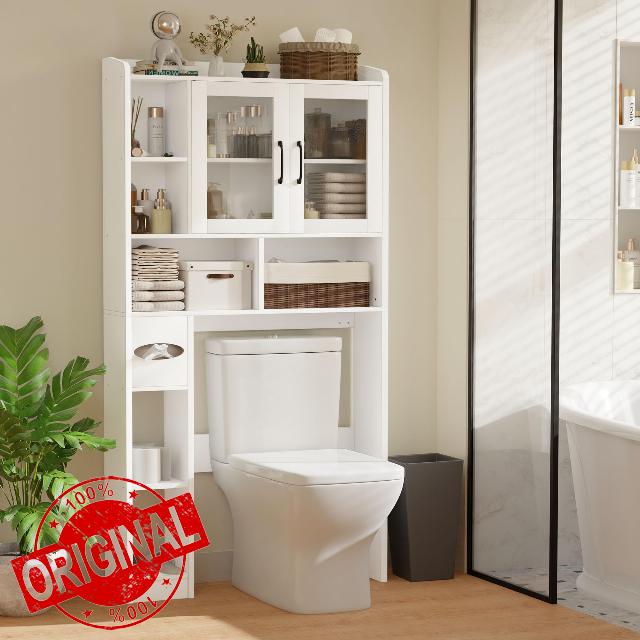 Over The Toilet Storage Cabinet with Acrylic Glass Door and Adjustable Shelves