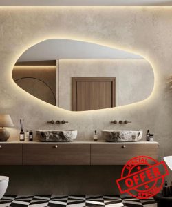 LED Wall Mirror - Asymmetrical Light Up Mirror - Frameless Irregular Vanity Mirror with Light for Bathroom Bedroom Living Room (Warm Light
